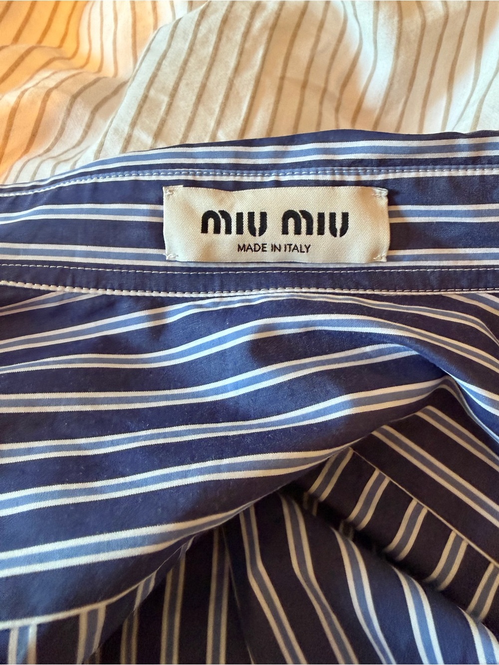 Authentic MIU MIU
Faux Leather-Patch Striped Cotton-Poplin Shirt - Picture 5 of 7